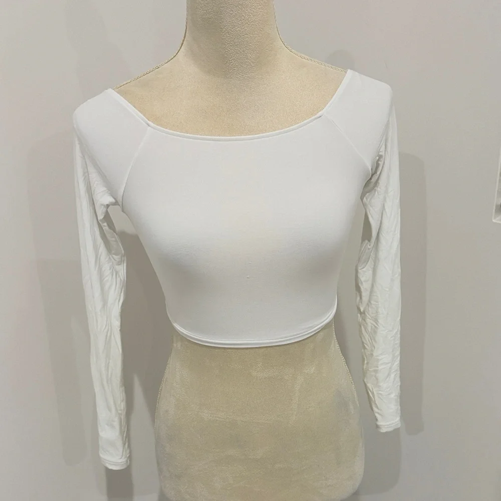 Aerie White Long Sleeve Crop Top